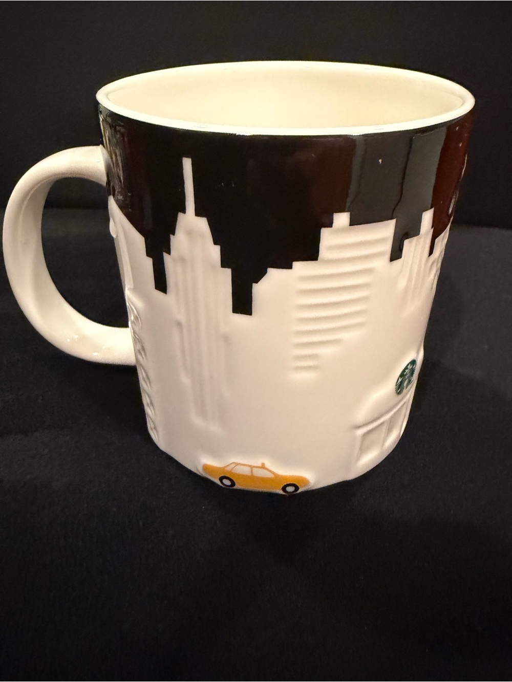 Starbucks Black, White and Yellow City Skyline Relief Mug